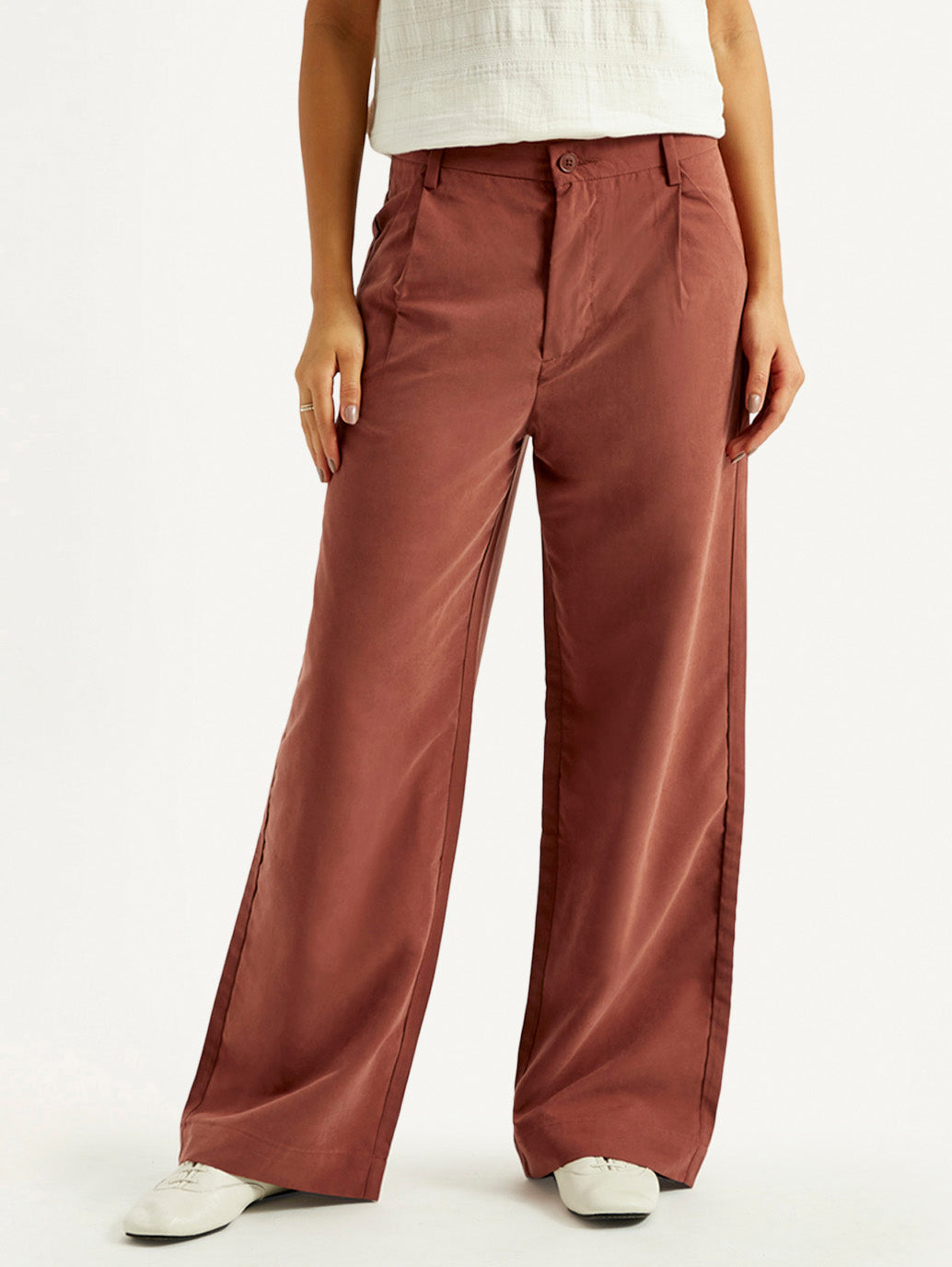 Women's Rust Flared Fit Mid Rise Trousers - Front View