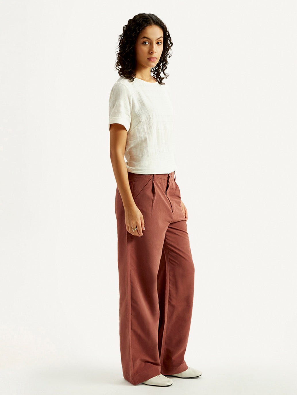 Women's Rust Flared Fit Mid Rise Trousers - Side View