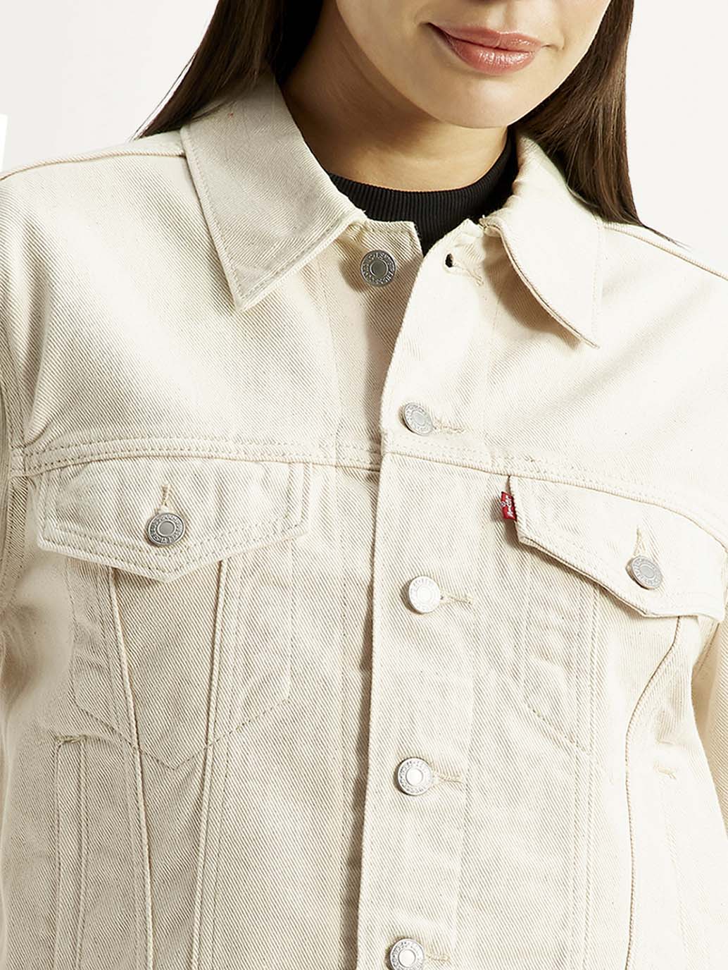 Women's Beige Slim Fit Trucker Jacket - Detail View