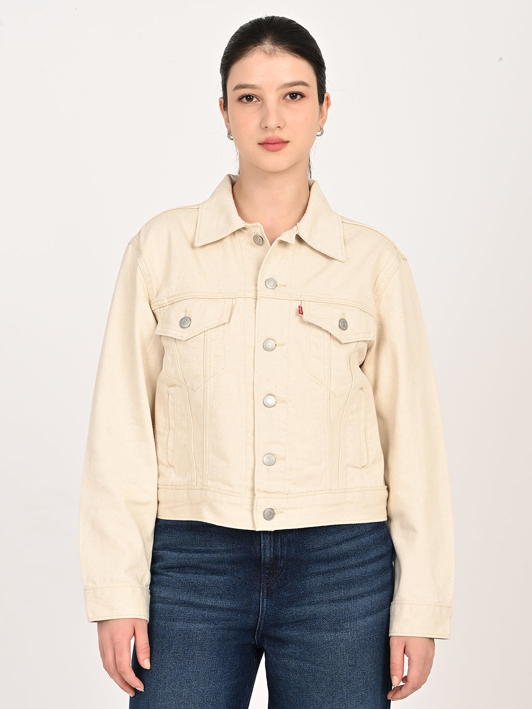 Women's Beige Slim Fit Trucker Jacket