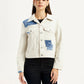 Women's Patchwork Off White Trucker Jacket - Front View