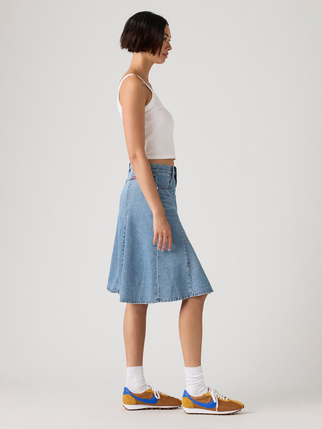 Women's Med Indigo Regular Fit Mid Rise Skirt - Side View