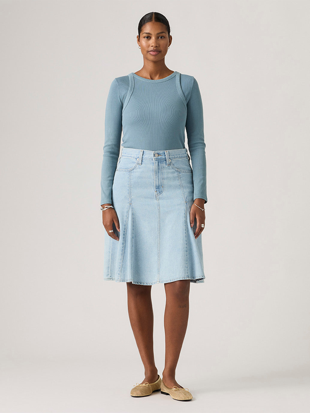 Levi's Women's Godet Knee Length Denim Skirt - Front View
