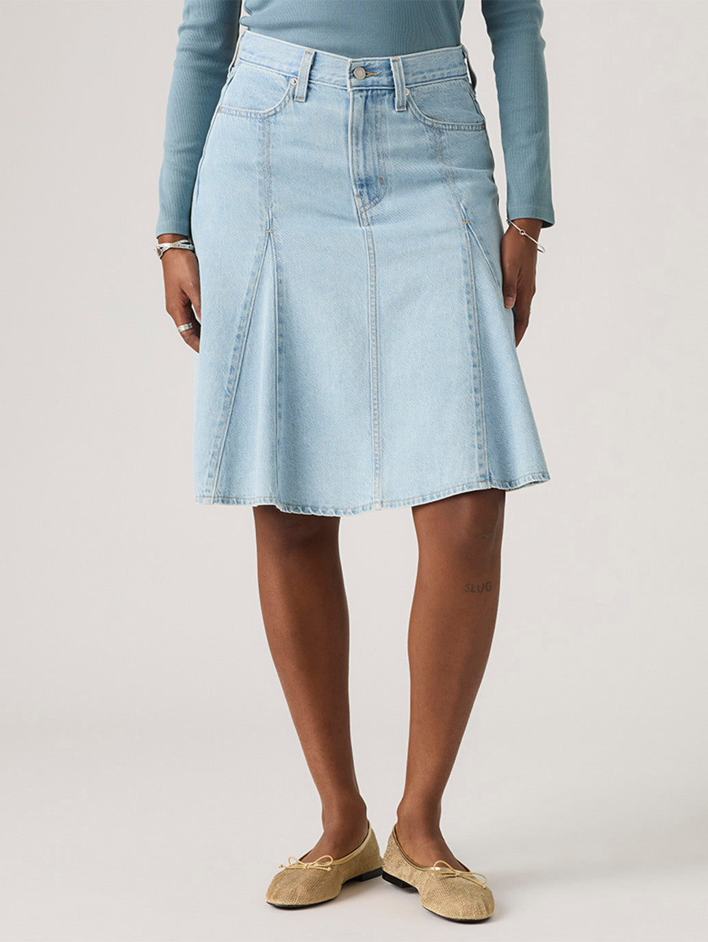 Levi's Women's Godet Knee Length Denim Skirt - Front View