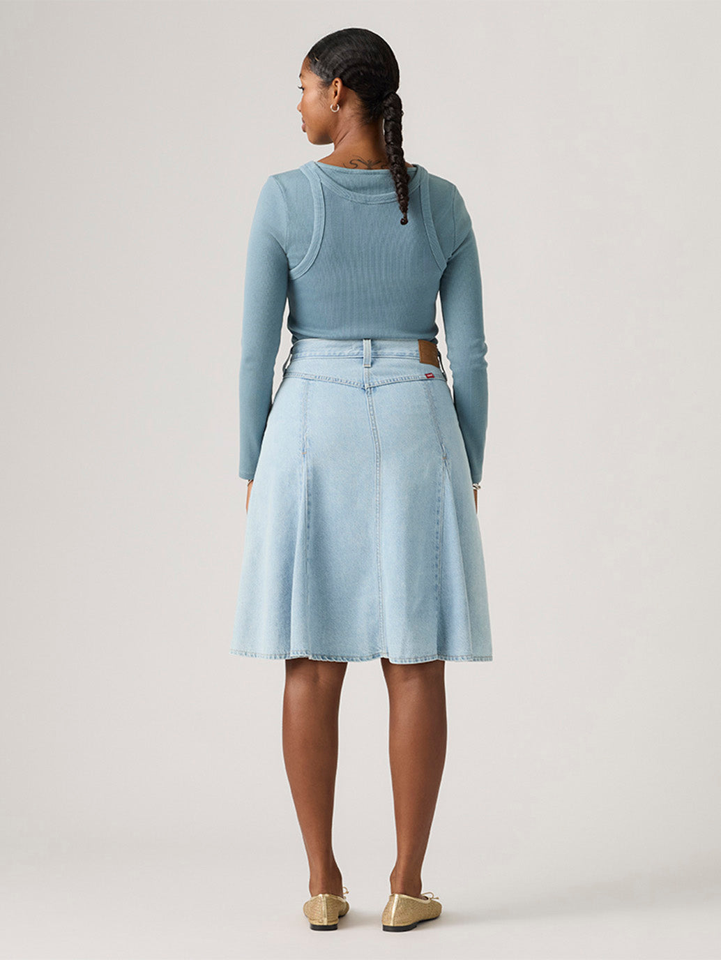 Levi's Women's Godet Knee Length Denim Skirt - Back View