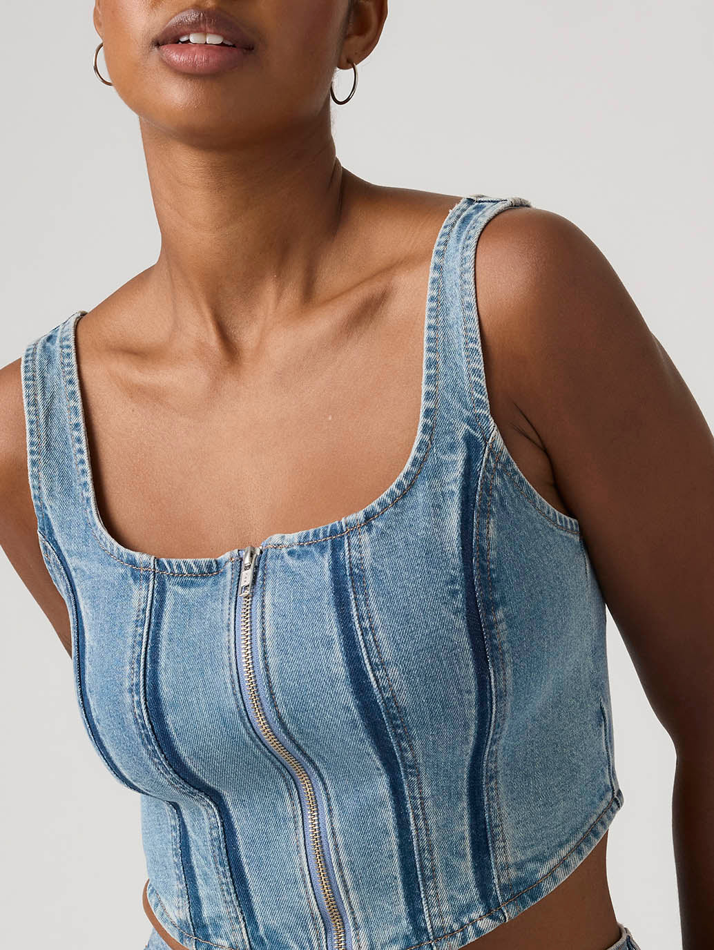 Women's Seamed Zip Bustier Top - Detail View