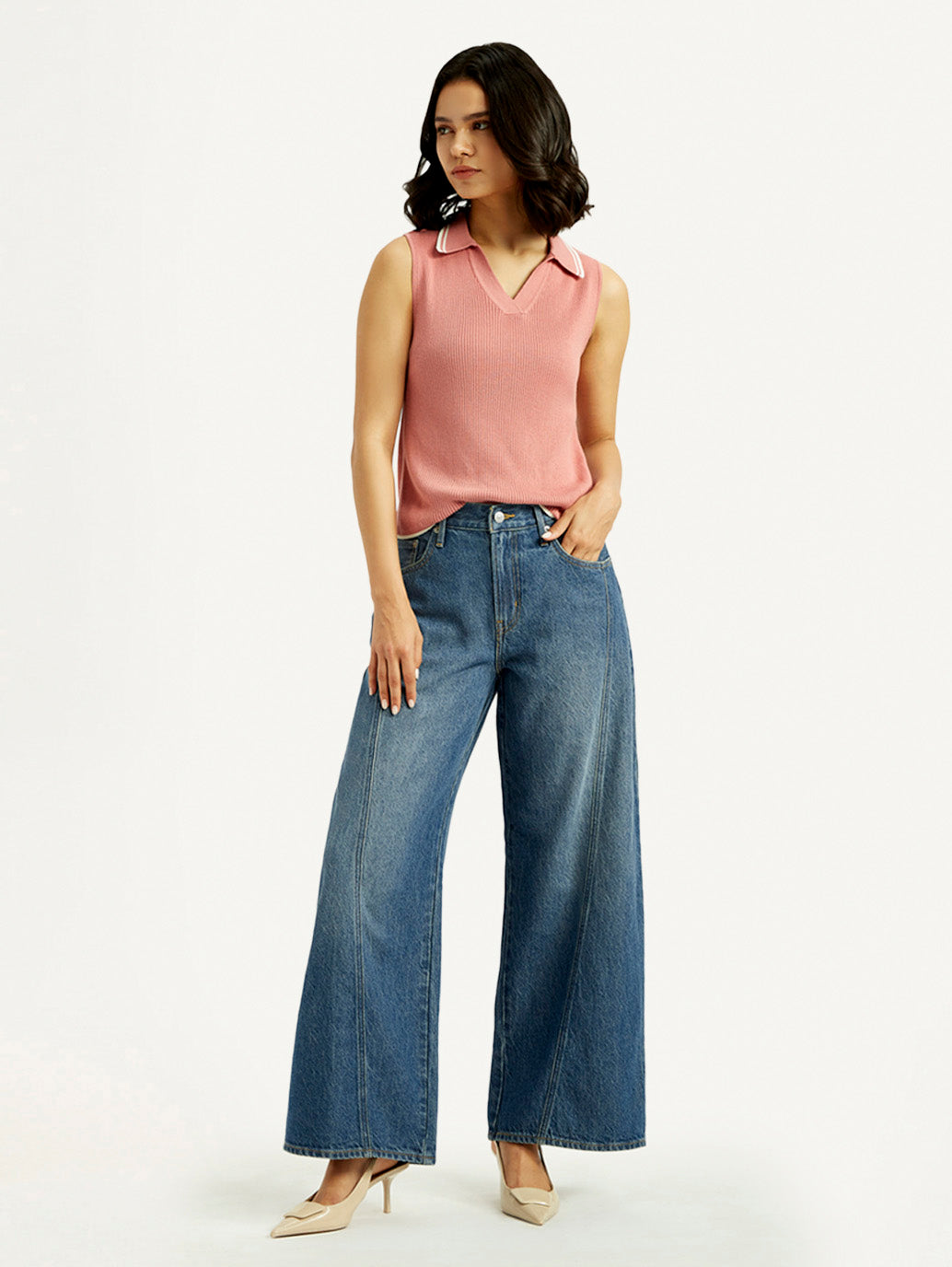 Women's Mid Indigo XL Straight Loose Fit Mid Rise Jeans - Styleshot View