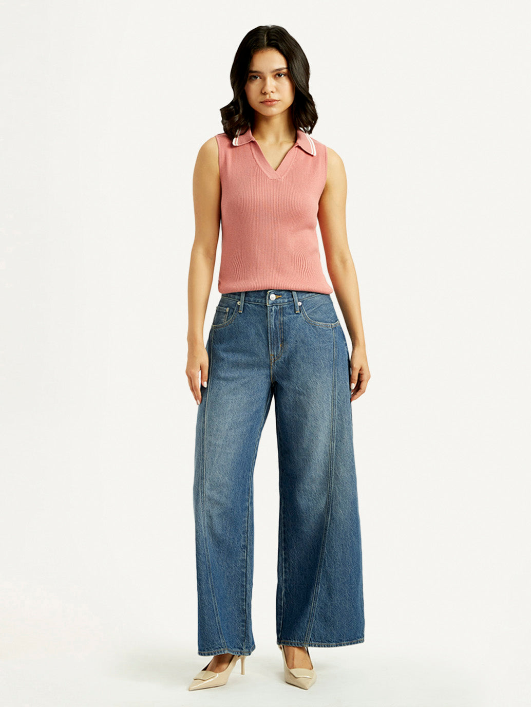 Women's Mid Indigo XL Straight Loose Fit Mid Rise Jeans - Front View