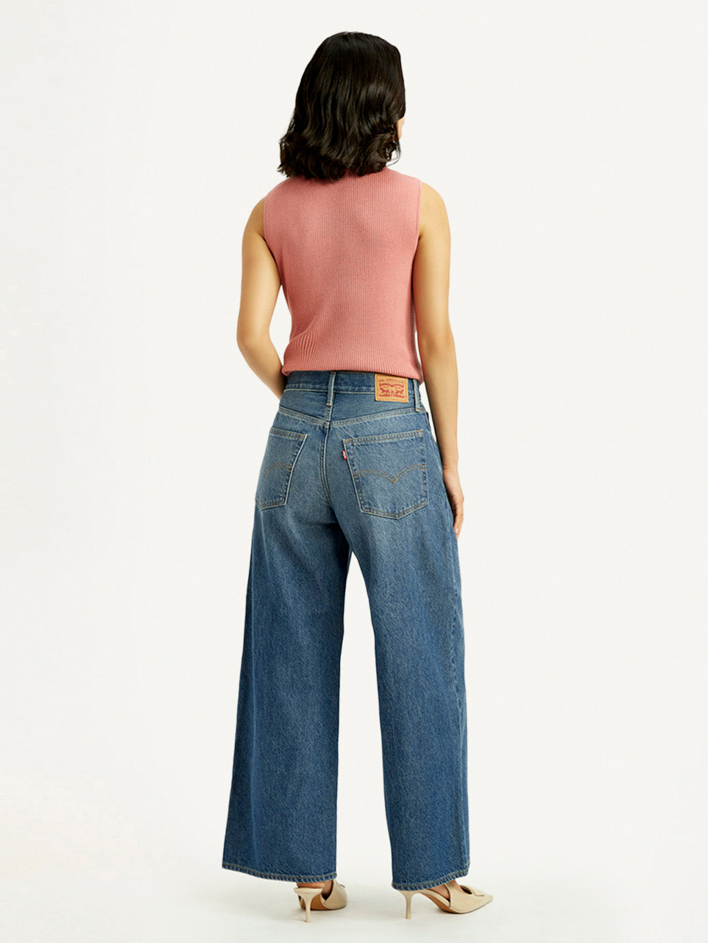 Women's Mid Indigo XL Straight Loose Fit Mid Rise Jeans - Back View