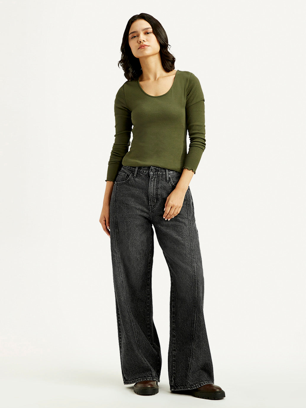 Women's Black XL Straight Loose Fit Mid Rise Jeans