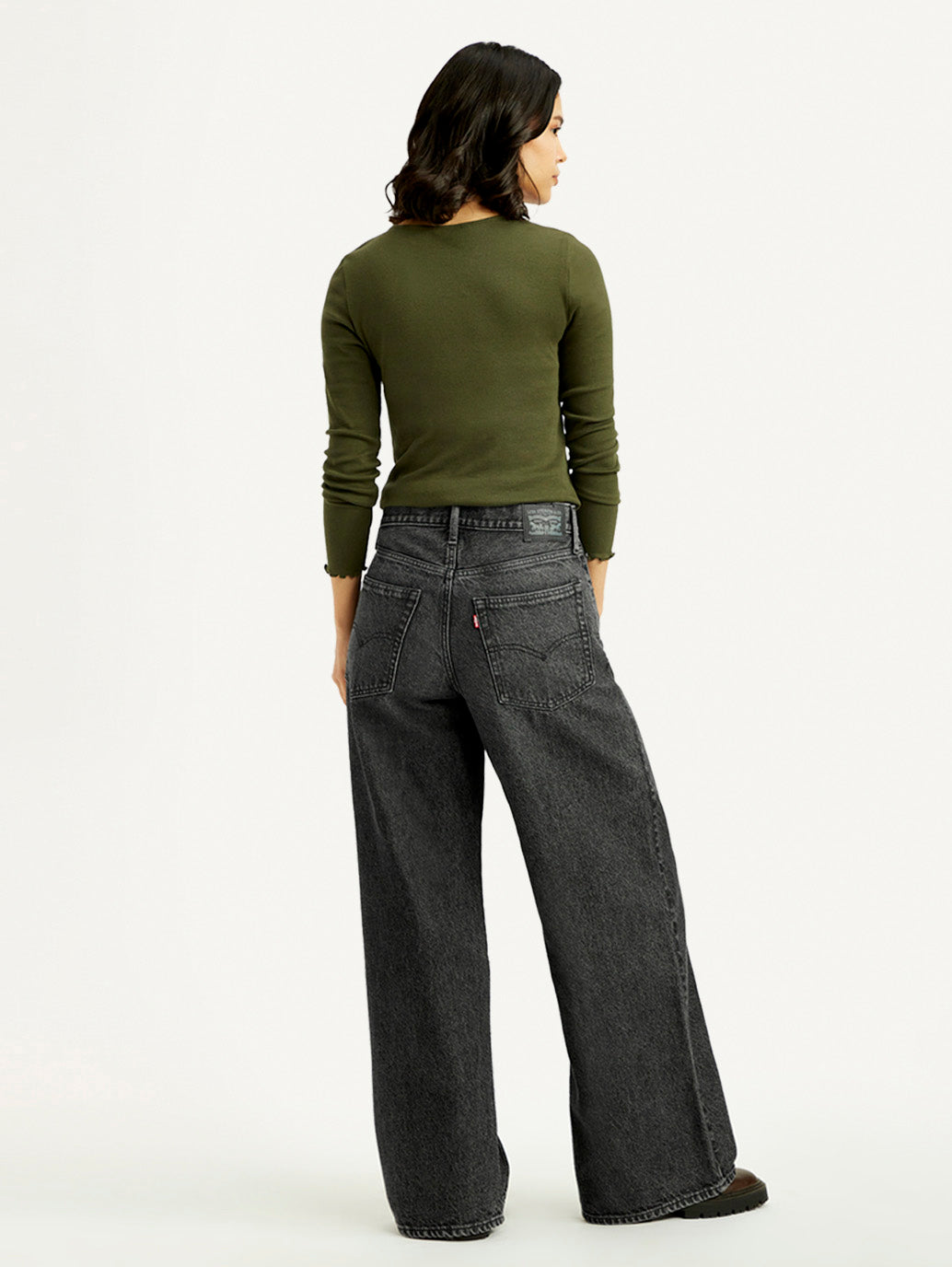 Women's Black XL Straight Loose Fit Mid Rise Jeans - Back View