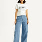Women's Med Indigo Baggy Fit Mid Rise Cargo Jeans - Front View