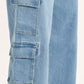 Women's Med Indigo Baggy Fit Mid Rise Cargo Jeans - Detail View