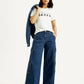 Women's Med Indigo Baggy Fit Mid Rise Cargo Jeans - Styleshot View