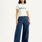 Women's Med Indigo Baggy Fit Mid Rise Cargo Jeans - Front View