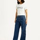 Women's Med Indigo Baggy Fit Mid Rise Cargo Jeans - Side View