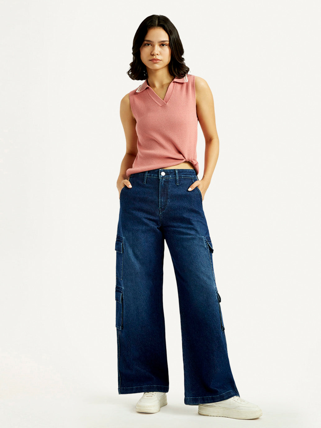 Women's 94 Dark Indigo Baggy Fit Mid Rise Jeans - Styleshot View