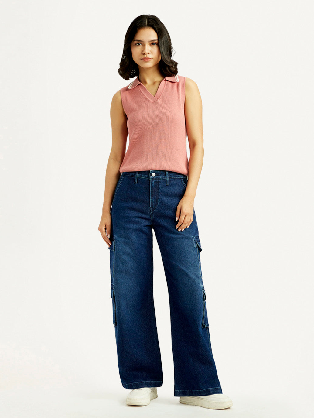 Women's 94 Dark Indigo Baggy Fit Mid Rise Jeans - Front View