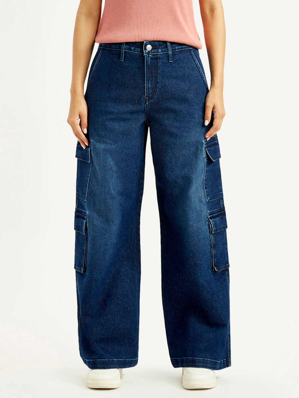 Women's 94 Dark Indigo Baggy Fit Mid Rise Jeans - Front View