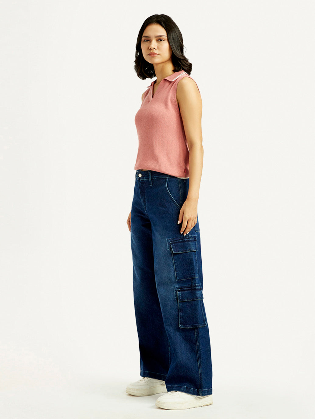 Women's 94 Dark Indigo Baggy Fit Mid Rise Jeans - Side View