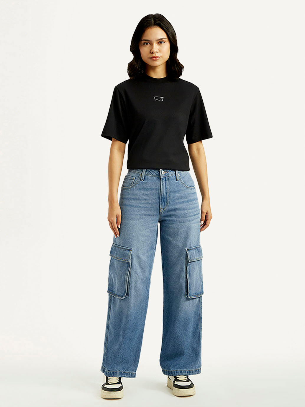 Women's 94 Blue Baggy Fit Mid Rise Jeans - Front View