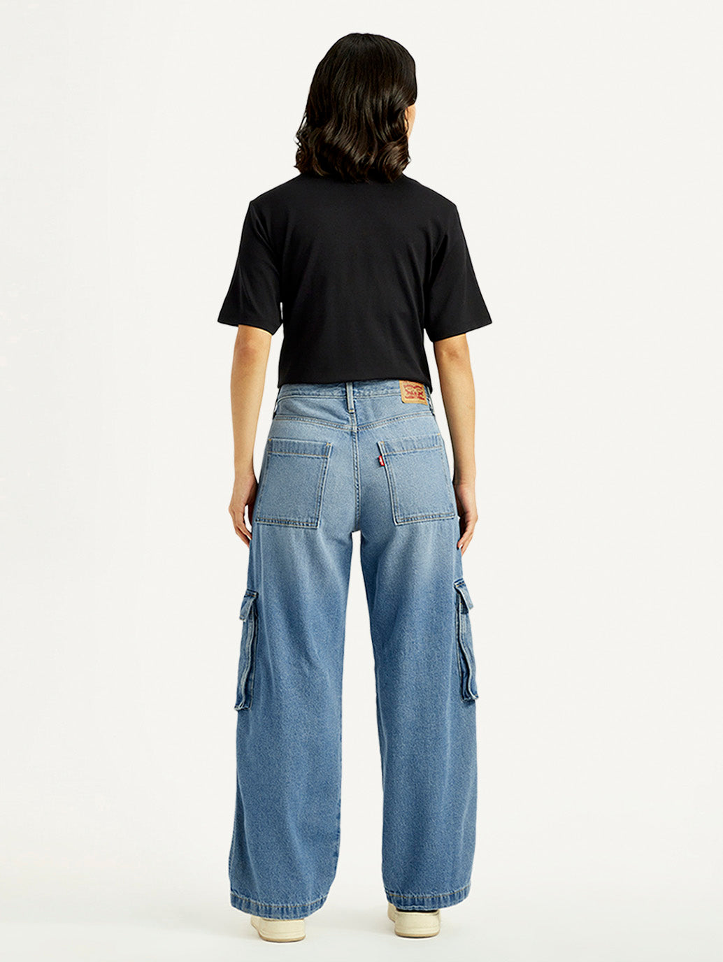 Women's 94 Blue Baggy Fit Mid Rise Jeans - Back View