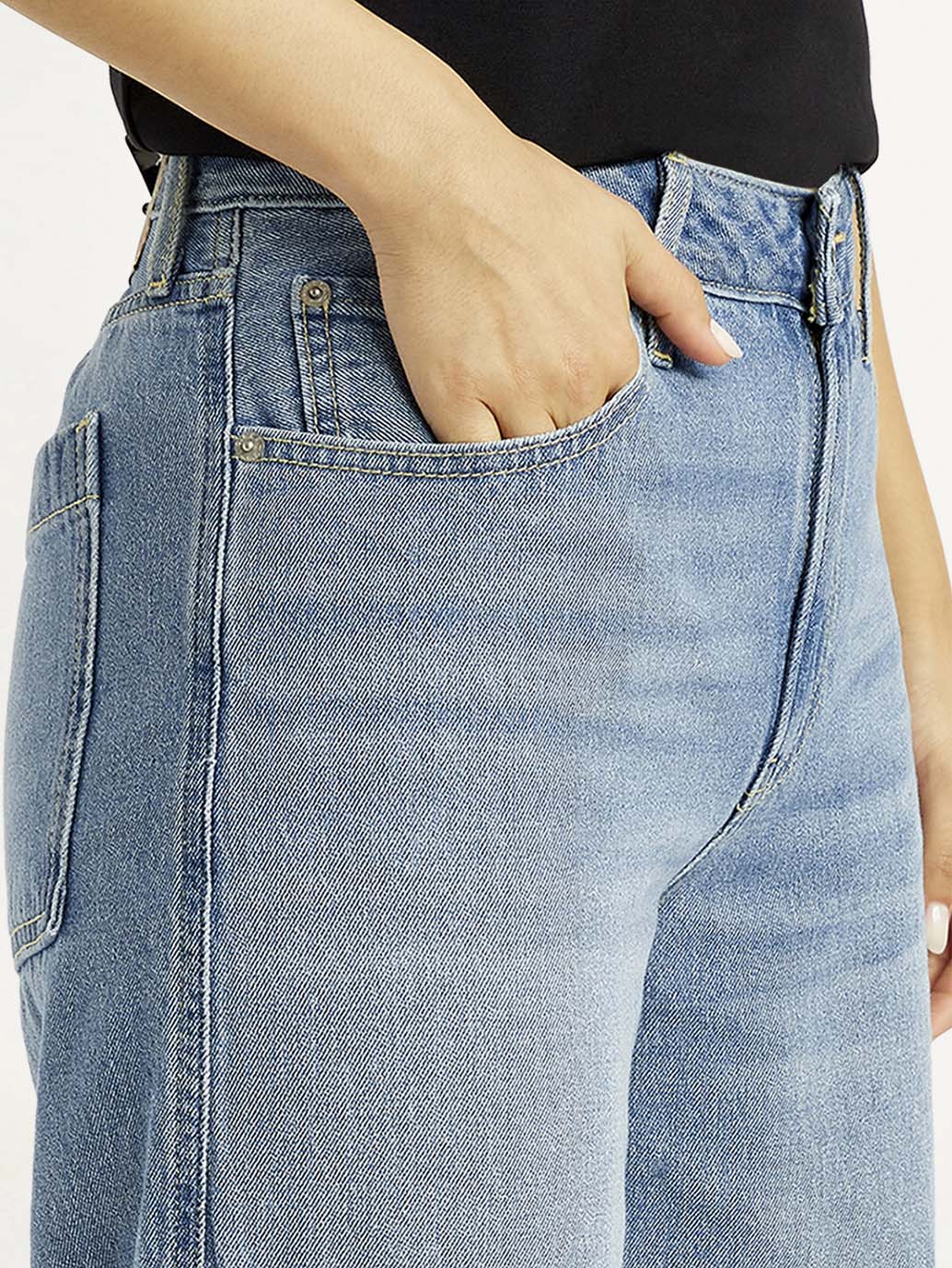 Women's 94 Blue Baggy Fit Mid Rise Jeans - Detail View