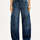 Women's 94 Dark Blue Baggy Fit Mid Rise Jeans - Front View