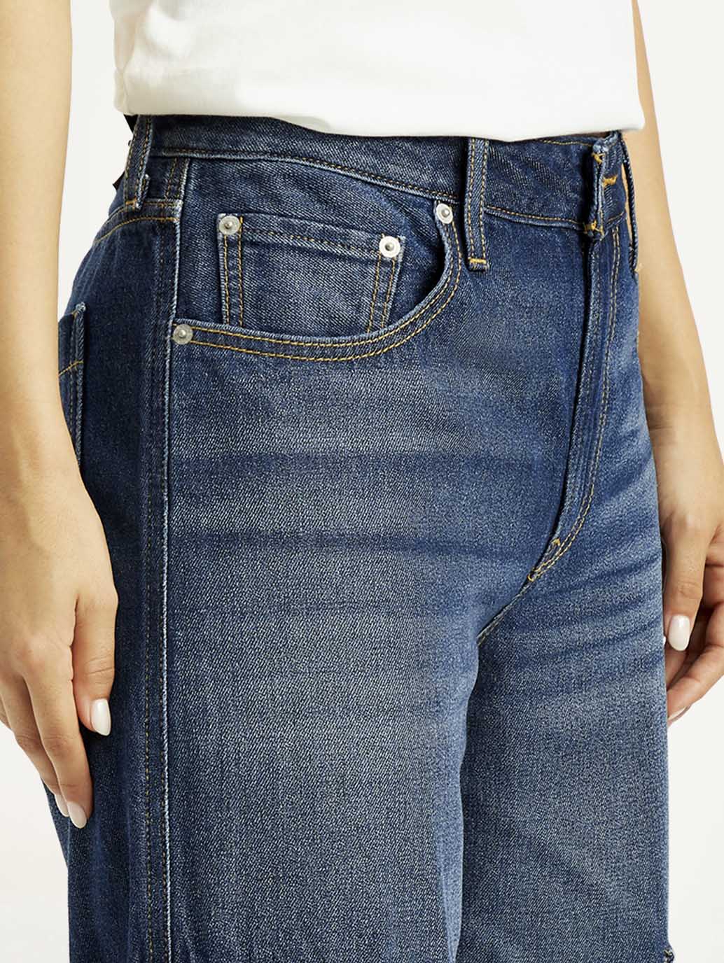 Women's 94 Dark Blue Baggy Fit Mid Rise Jeans - Detail View