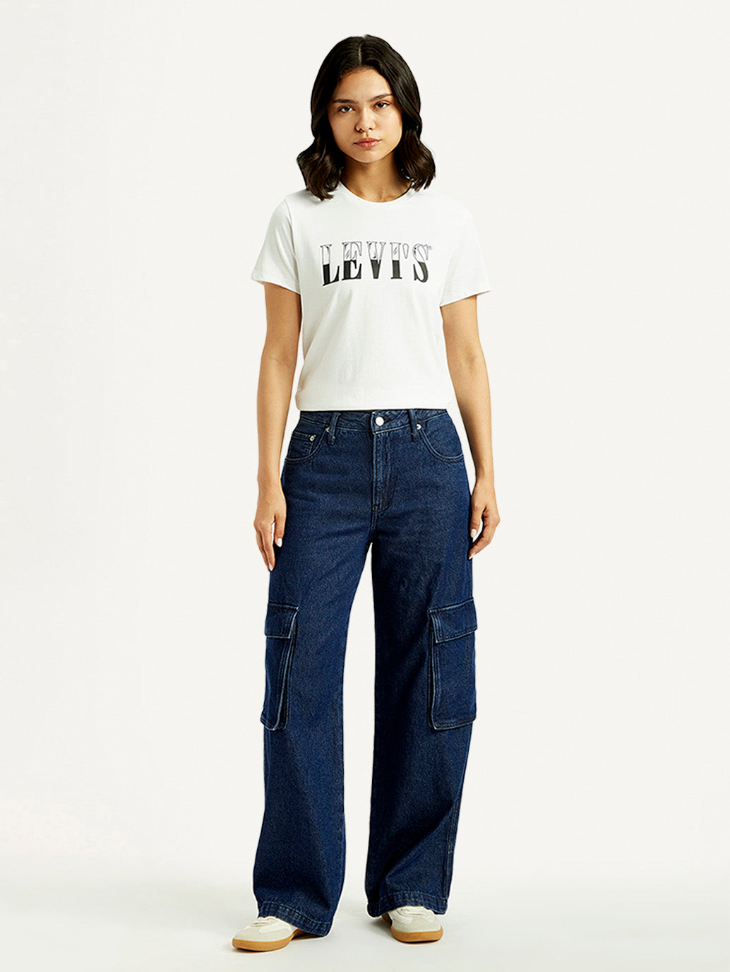 Women's 94 Dark Blue Baggy Fit Mid Rise Jeans - Front View