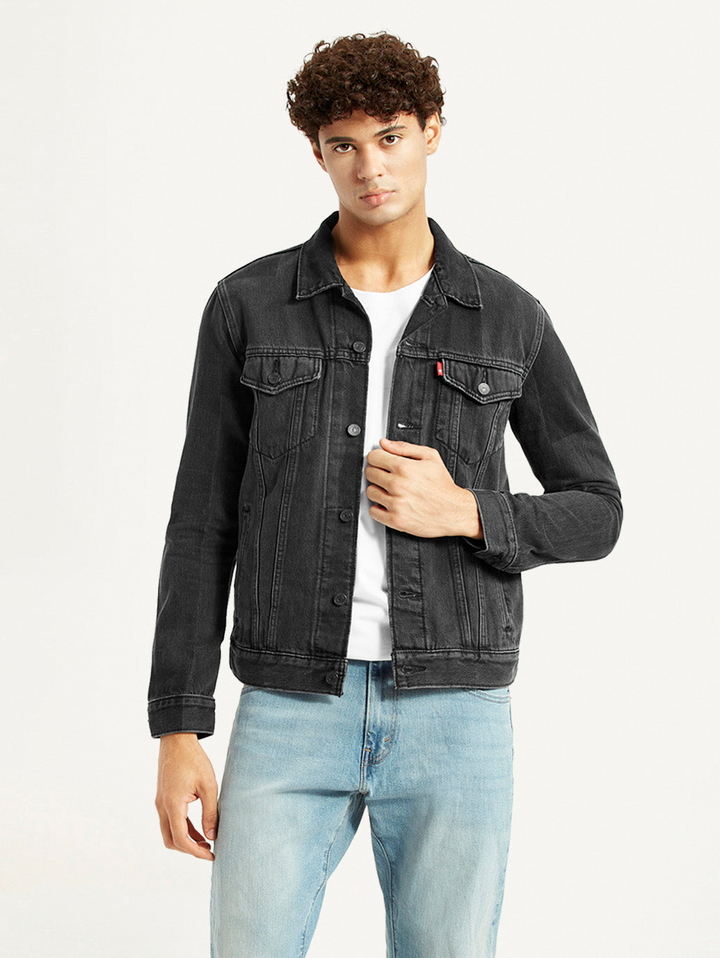 Men's Solid Black Denim Trucker Jacket