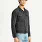 Men's Solid Black Denim Trucker Jacket - Side View