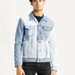 Men's Patchwork Light Blue Denim Trucker Jacket - Front View