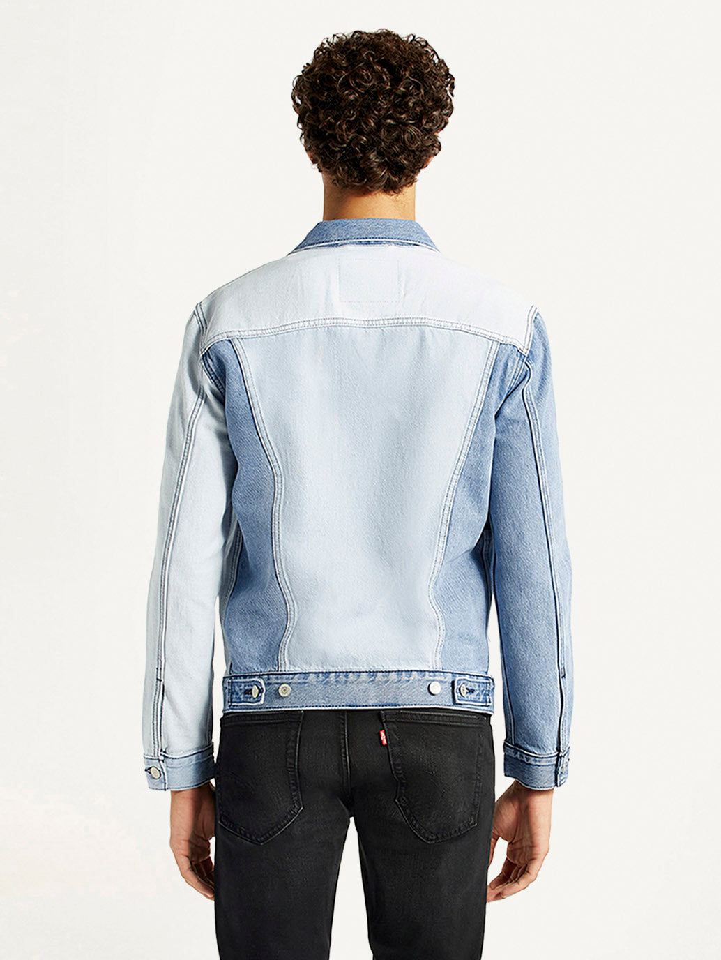 Men's Patchwork Light Blue Denim Trucker Jacket - Back View