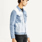 Men's Patchwork Light Blue Denim Trucker Jacket - Side View