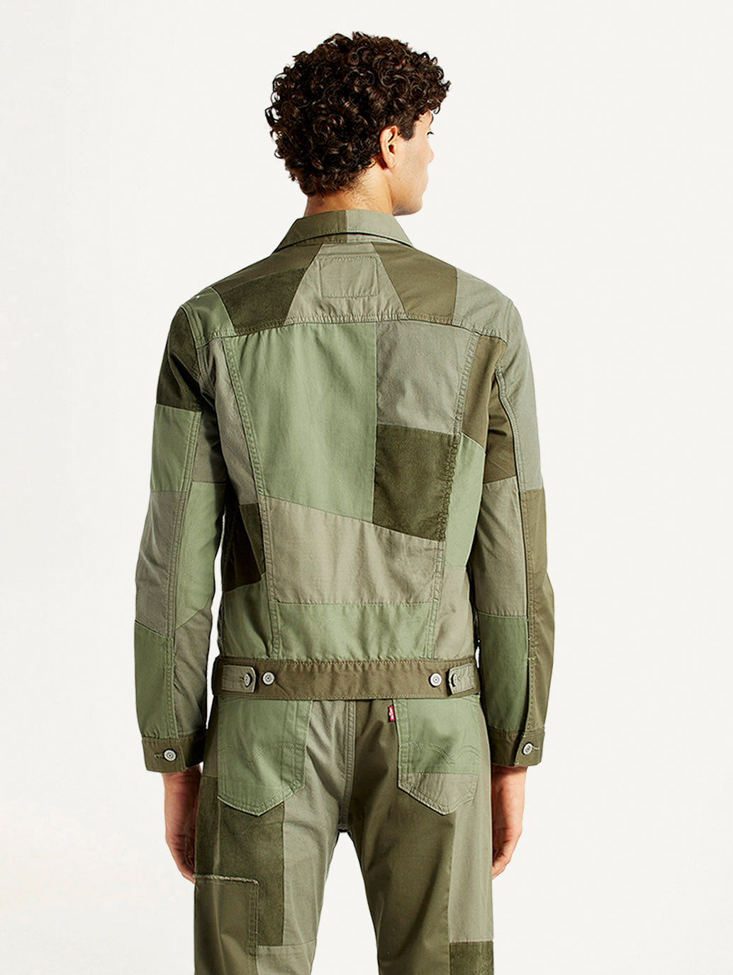 Men's Patchwork Green Trucker Jacket - Back View