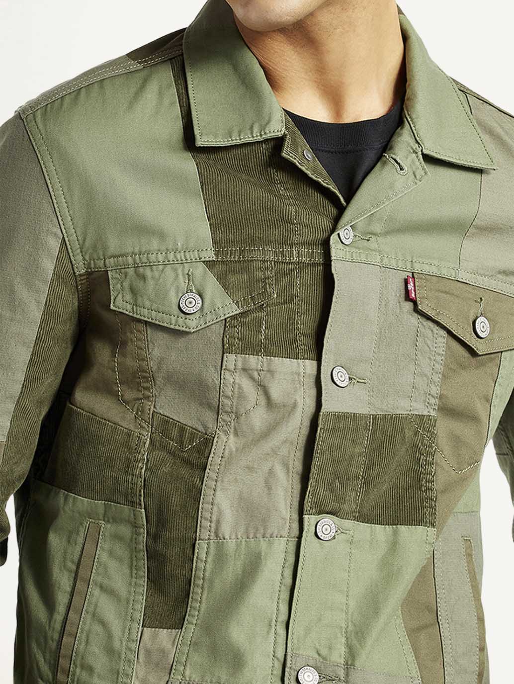 Men's Patchwork Green Trucker Jacket