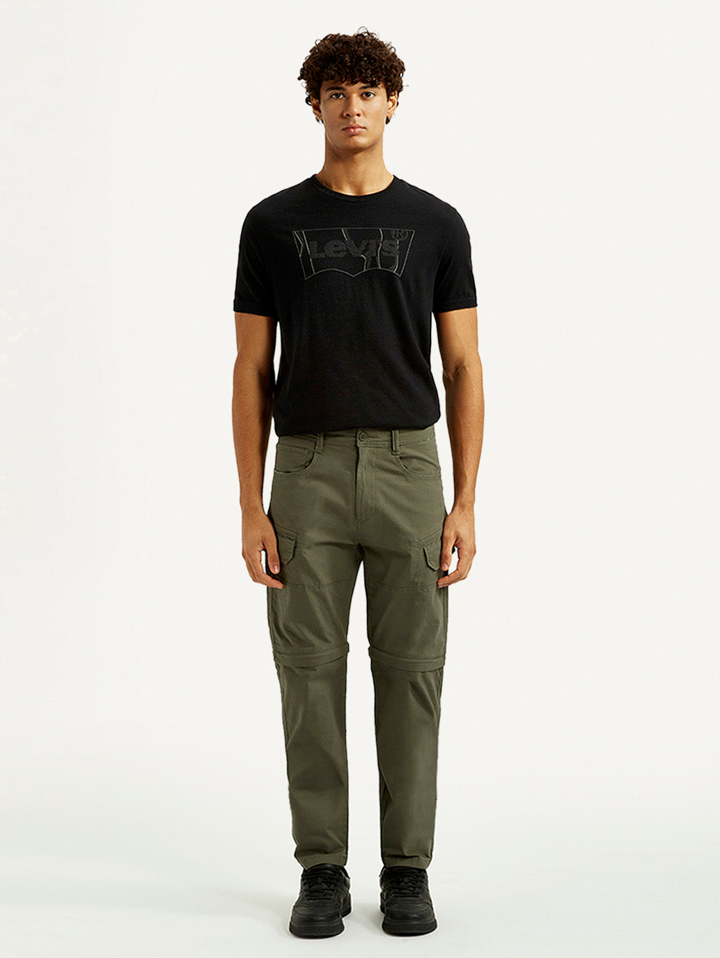 Men's Olive Slim Fit Cargos - Front View