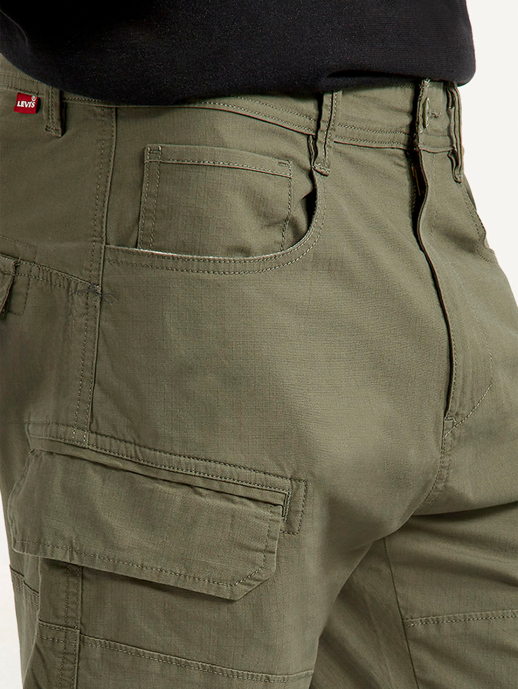 Men's Olive Slim Fit Cargos - Detail View