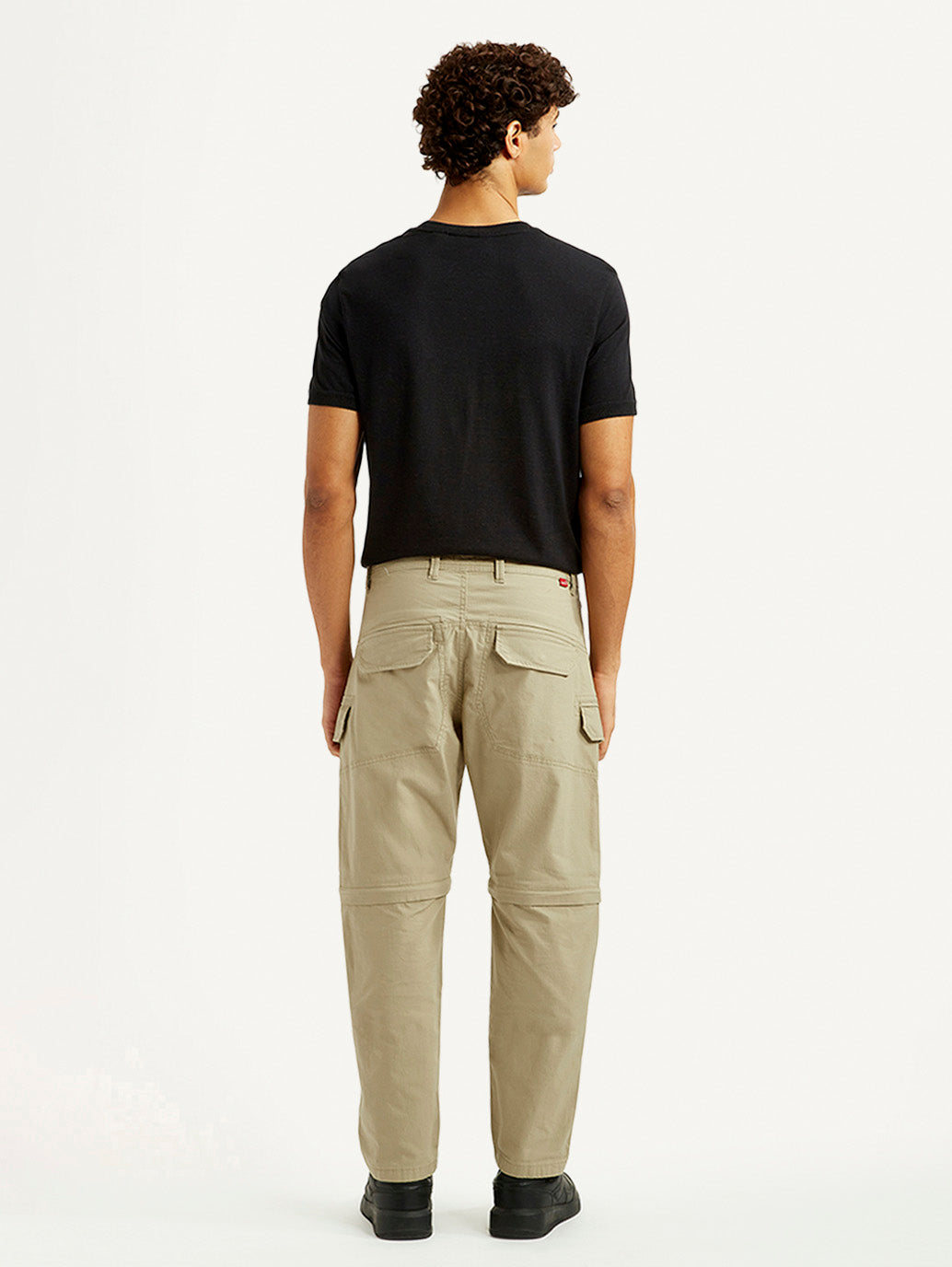 Men's Beige Slim Fit Cargos - Back View