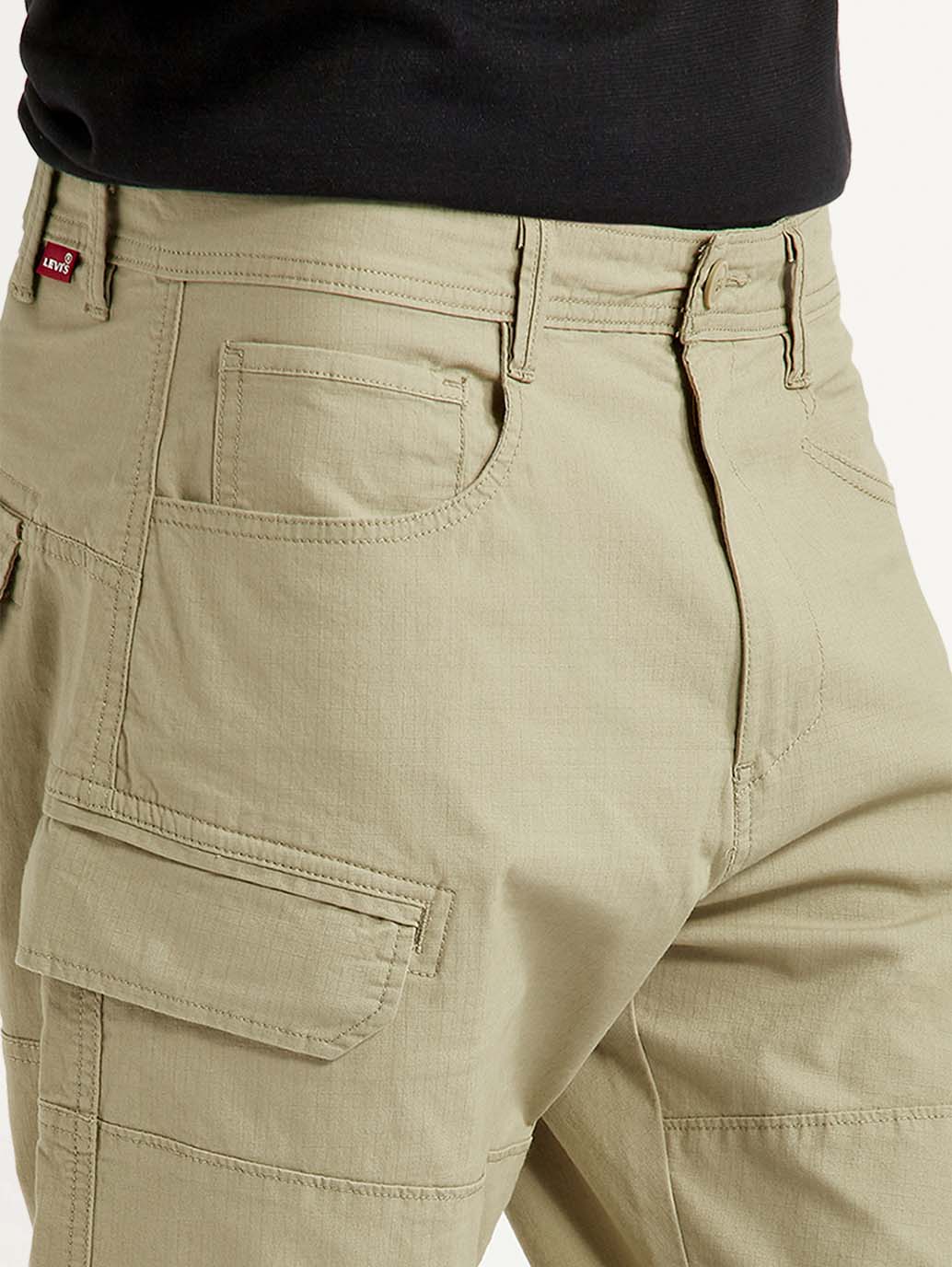 Men's Beige Slim Fit Cargos - Detail View