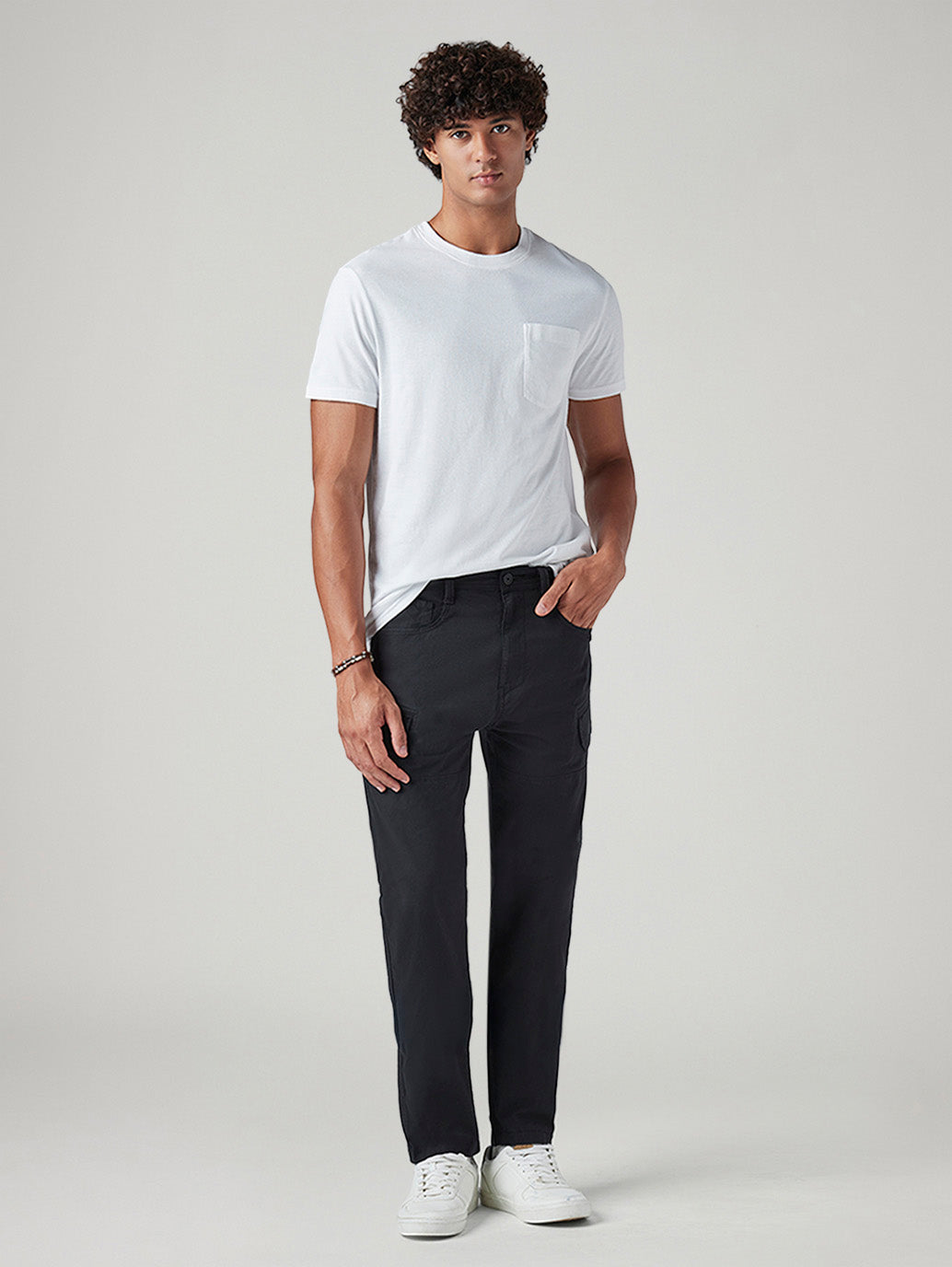 Men's Black Slim Fit Low Boll Zip Off Commuter Cargo Trousers