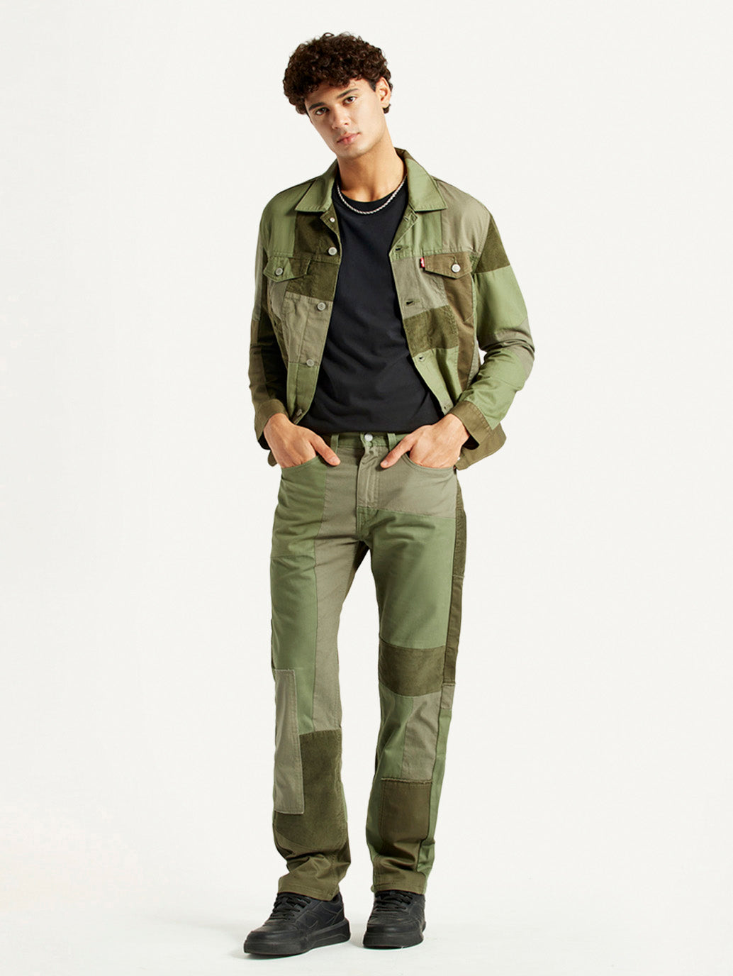 Men's 505 Green Patchwork Straight Fit Chinos