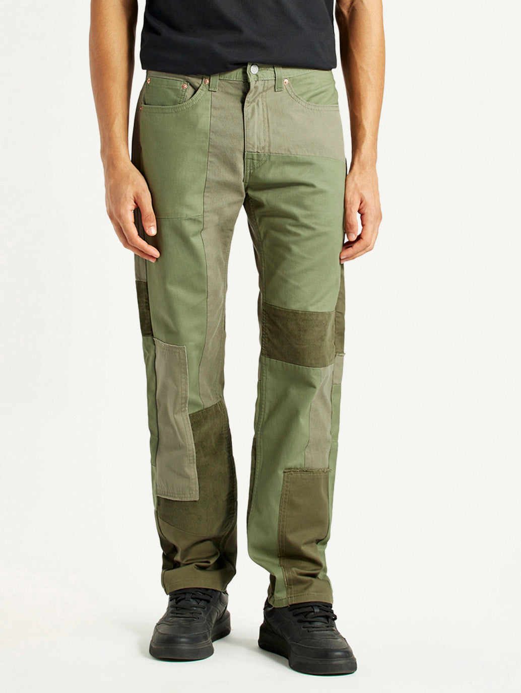 Men's 505 Green Patchwork Straight Fit Chinos - Front View