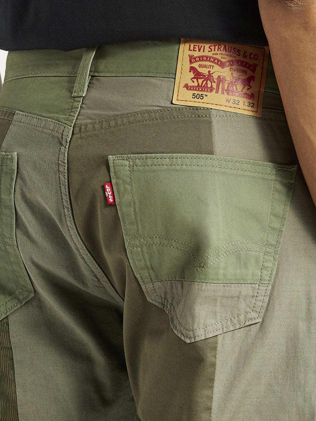 Men's 505 Green Patchwork Straight Fit Chinos - Detail View