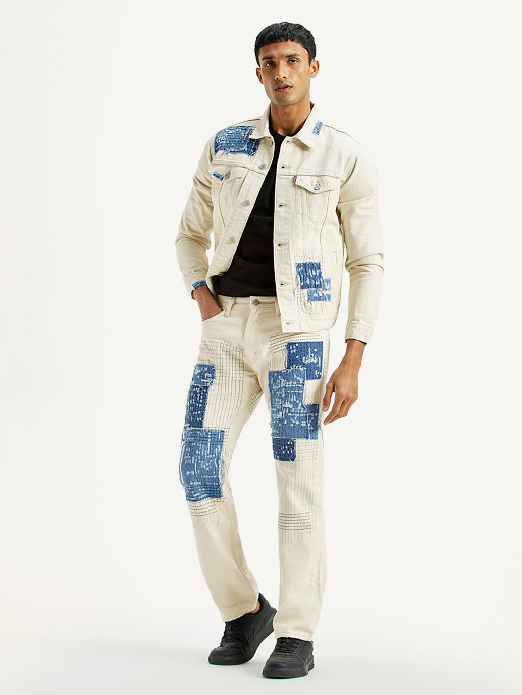 Men's 555 Off White Relaxed Straight Fit Mid Rise Jeans