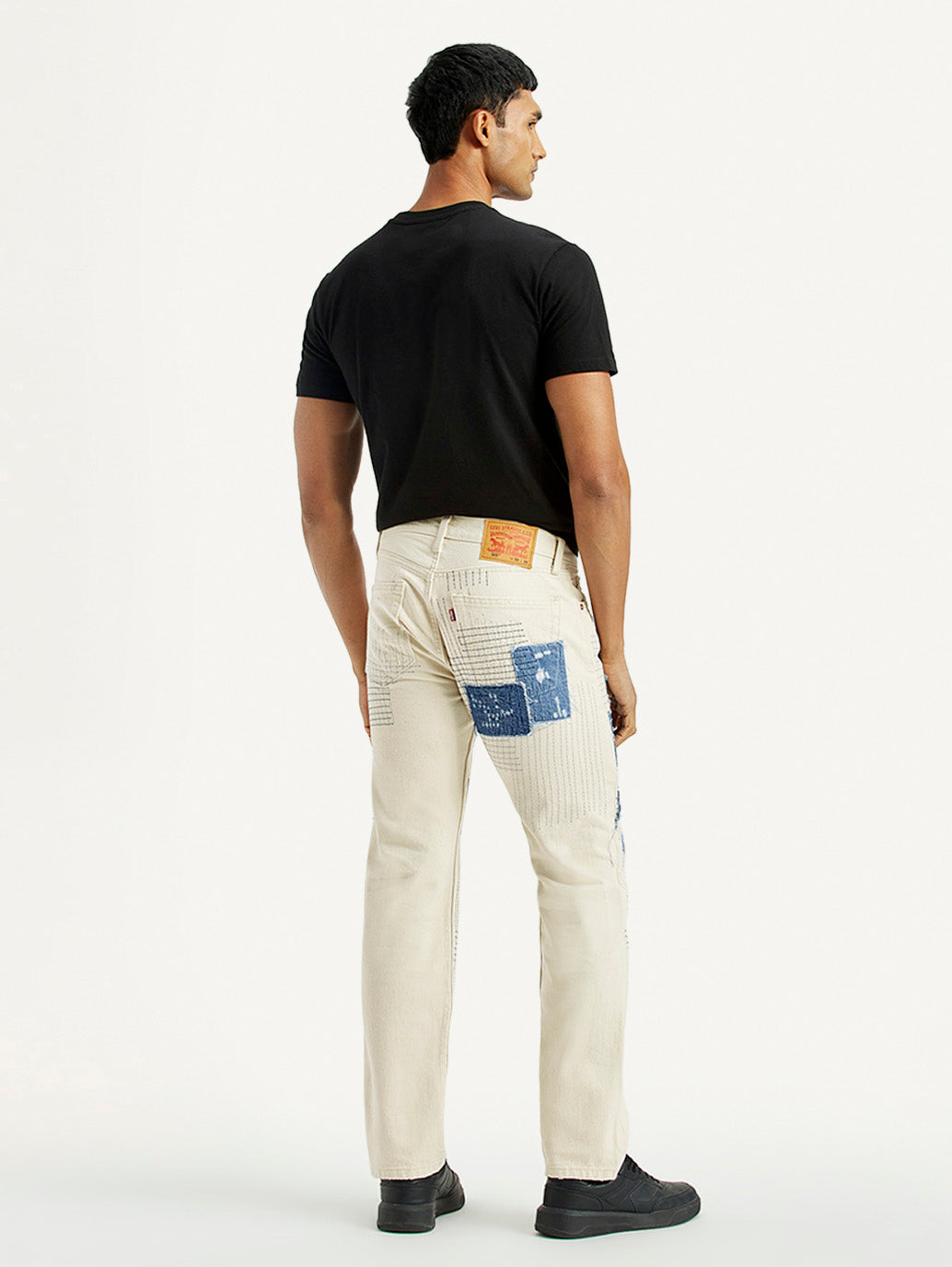 Men's 555 Off White Loose Fit Mid Rise Jeans - Back View