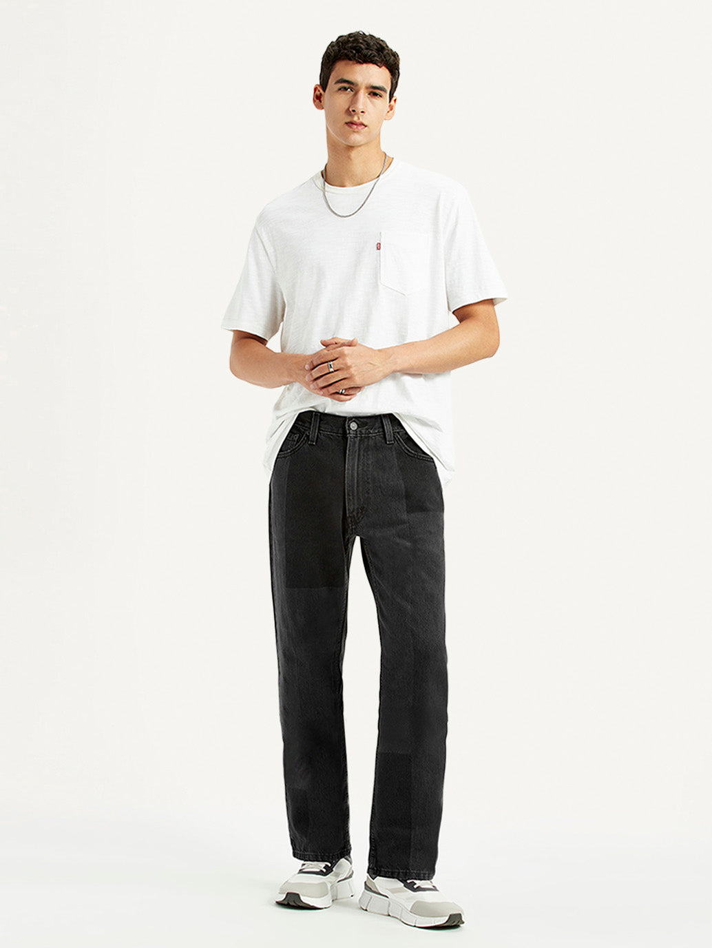 Men's 555 Black Patchwork Loose Fit Mid Rise Jeans - Styleshot View