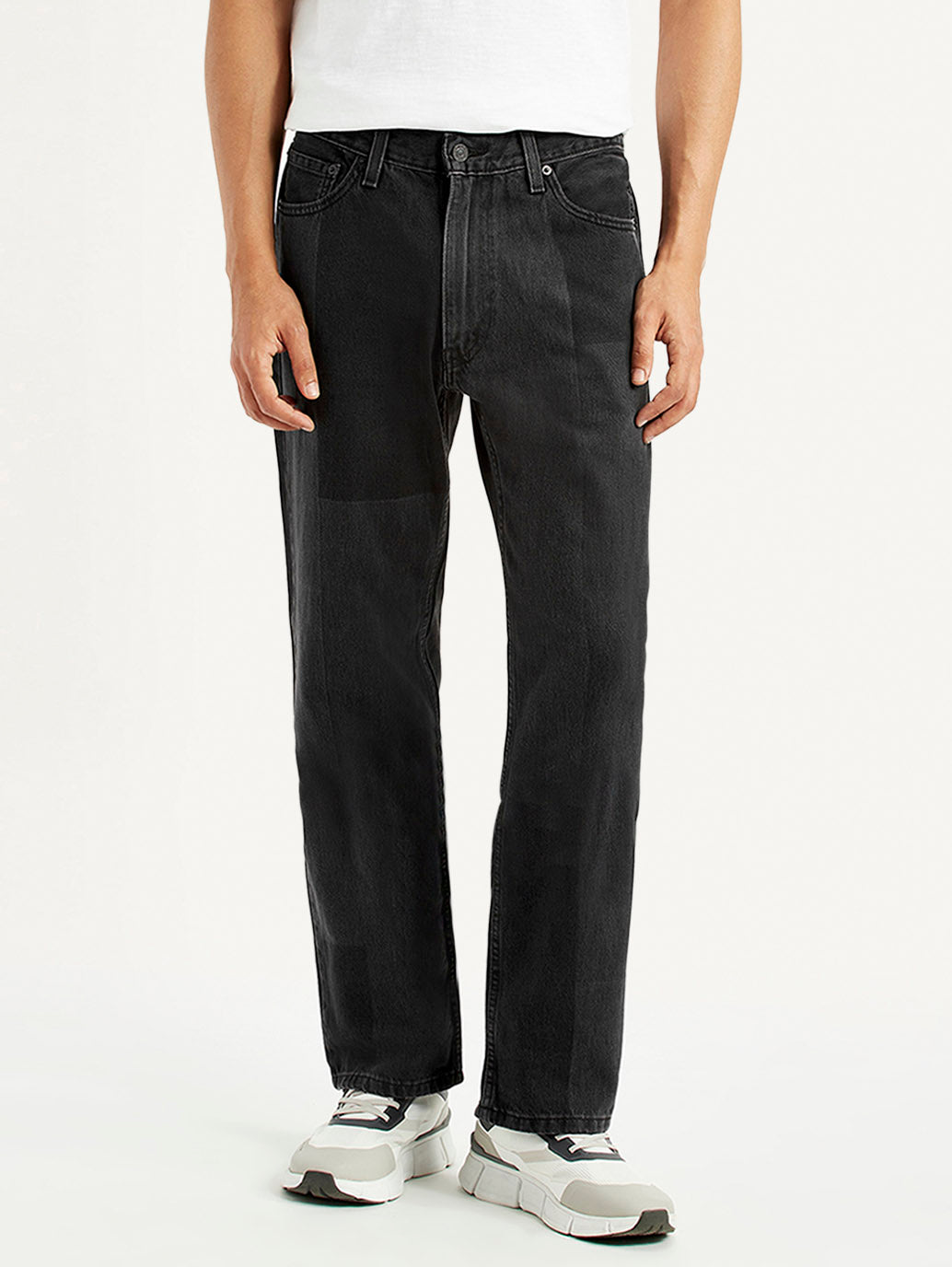 Men's 555 Black Patchwork Loose Fit Mid Rise Jeans - Front View