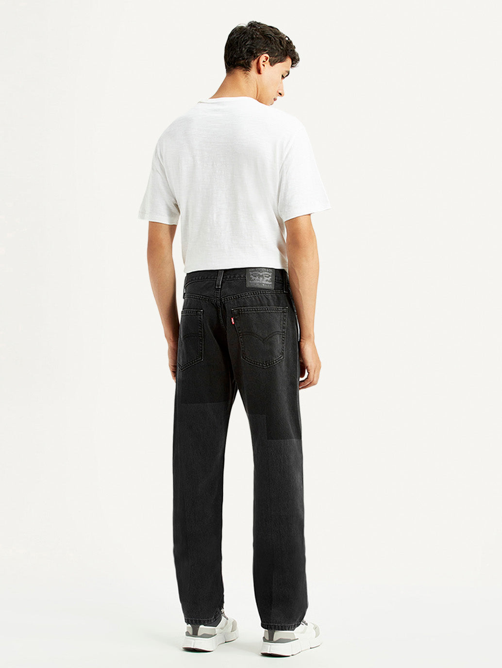 Men's 555 Black Patchwork Relaxed Straight Fit Mid Rise Jeans